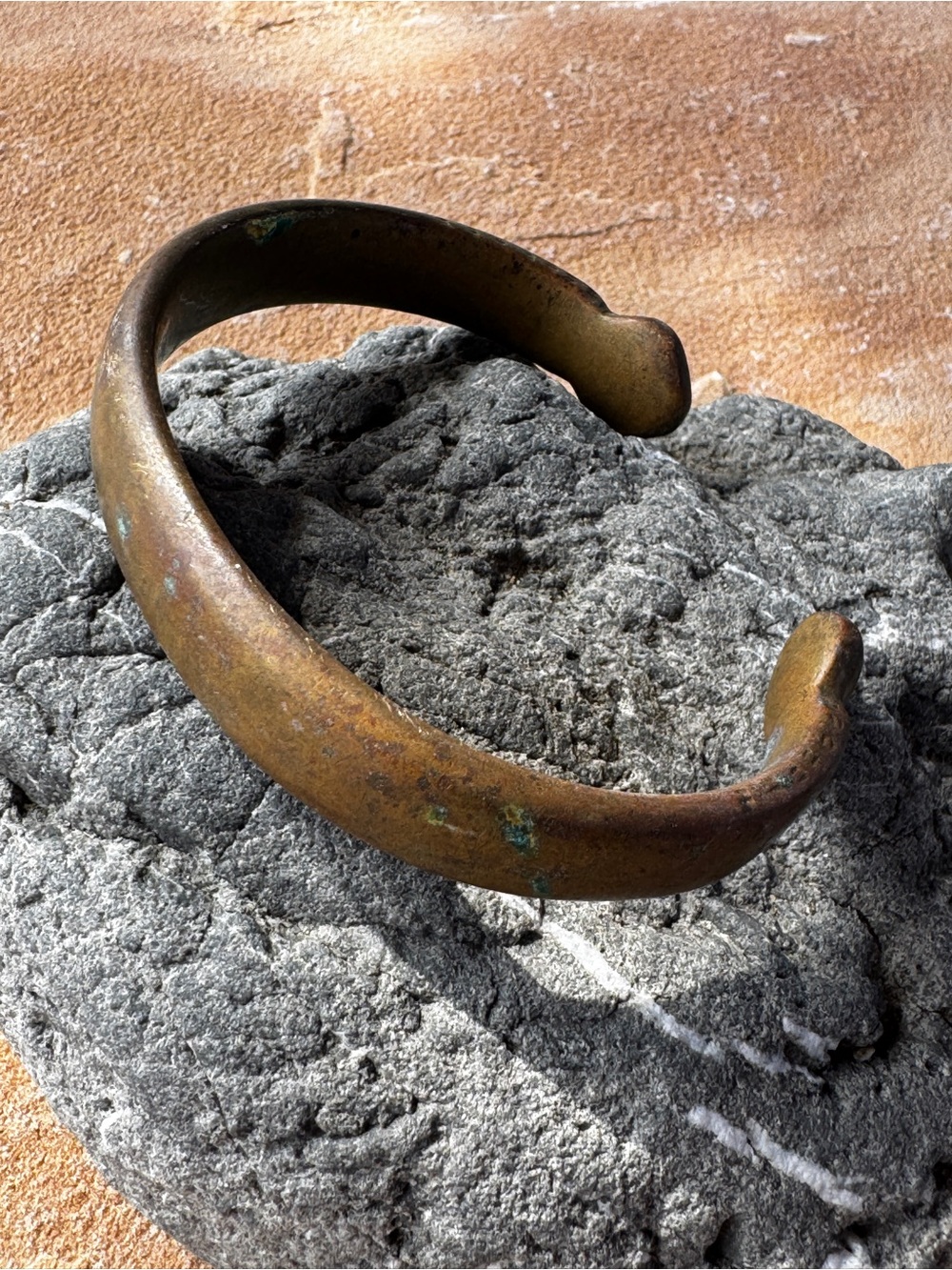 Vintage African Bronze Metal Cuff Bracelet Rustic Patina